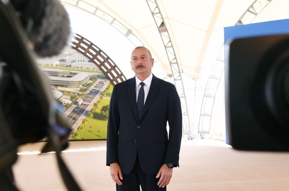 Azerbaijani president lays foundation stone for Alat Free Economic Zone, interviewed by Azerbaijan Television (PHOTO)