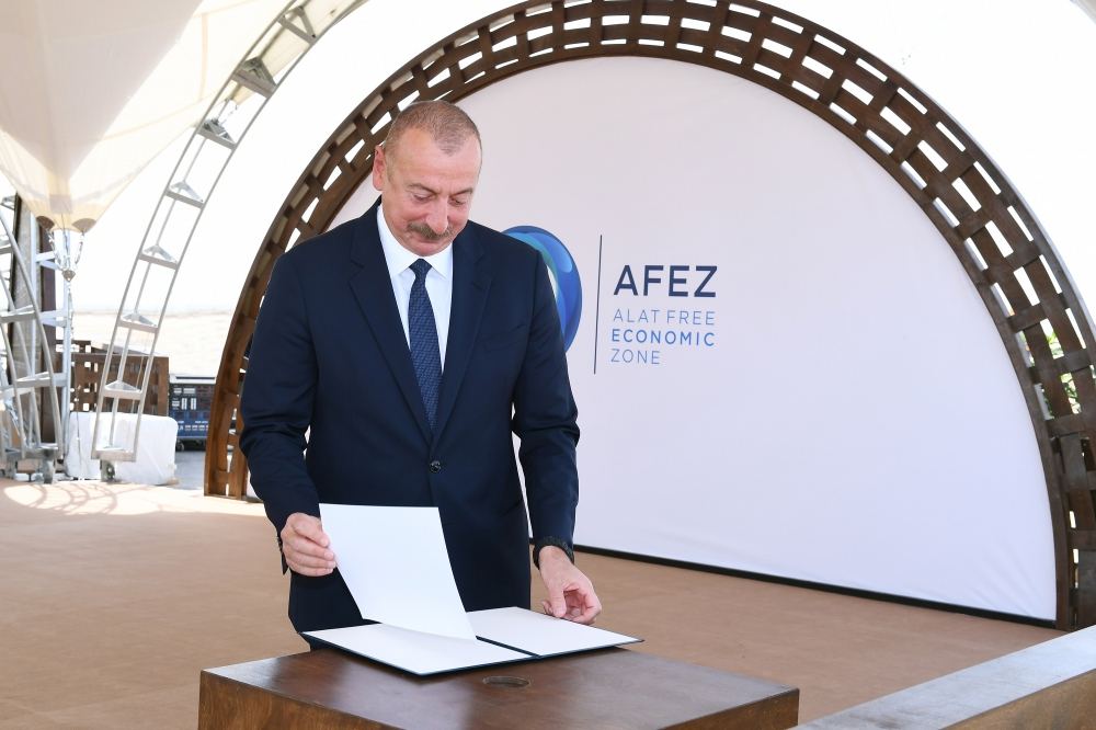 Azerbaijani president lays foundation stone for Alat Free Economic Zone, interviewed by Azerbaijan Television (PHOTO)