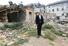 Azerbaijani president views consequences of Armenia's missile attacks in Ganja (PHOTO)
