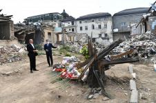 Azerbaijani president views consequences of Armenia's missile attacks in Ganja (PHOTO)