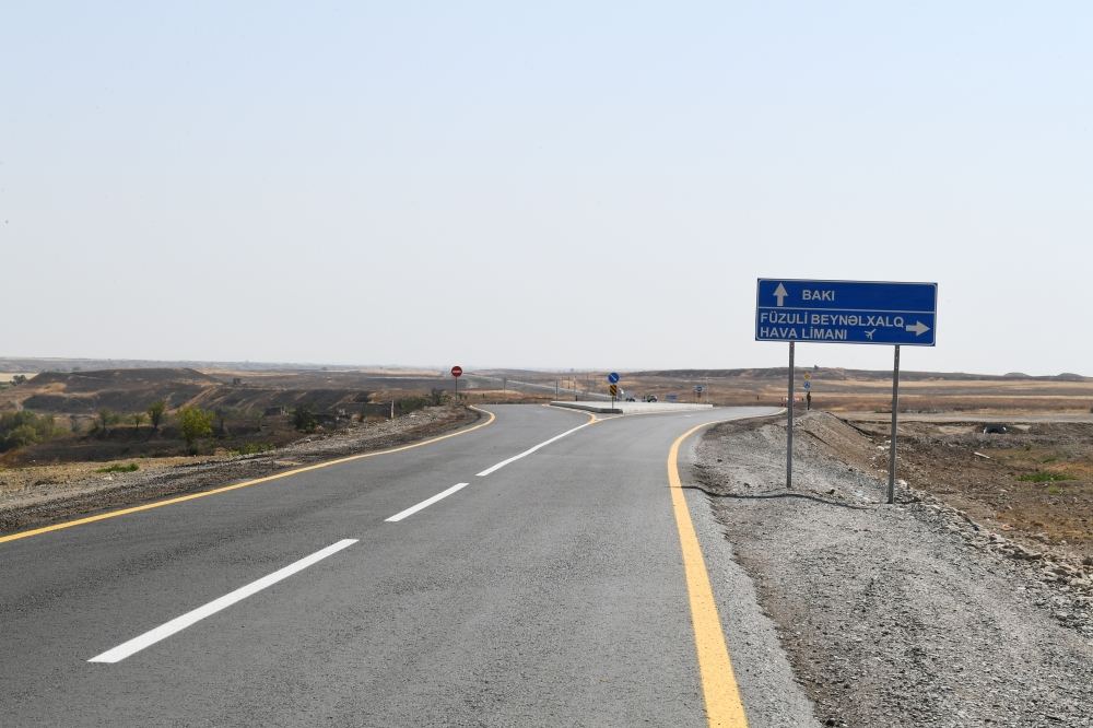 President Ilham Aliyev views completion of work at Ahmadbayli-Fuzuli-Shusha Victory road (PHOTO)