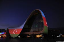 Heydar Aliyev Center in Baku illuminated with colors of National Flag of Azerbaijan (PHOTO)