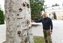 President Ilham Aliyev views conditions created in new house built on site of one destroyed in Tartar as result of Armenian armed forces’ missile attacks (PHOTO)