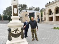 President Ilham Aliyev views conditions created in new house built on site of one destroyed in Tartar as result of Armenian armed forces’ missile attacks (PHOTO)