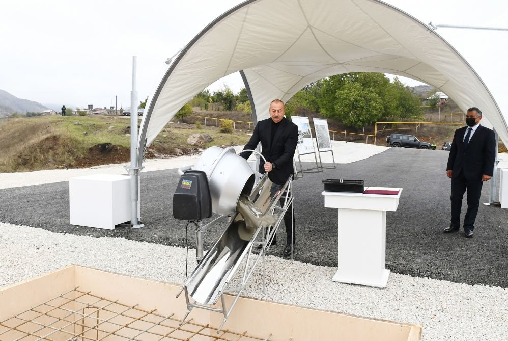 President Ilham Aliyev lays foundation for new mosque in Hadrut settlement (PHOTO/VIDEO)