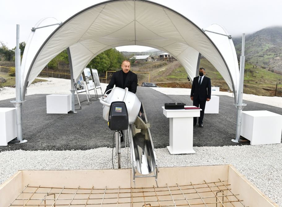 President Ilham Aliyev lays foundation for new mosque in Hadrut settlement (PHOTO/VIDEO)