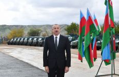 President Ilham Aliyev and First Lady Mehriban Aliyeva view conditions created at military unit complex in Zangilan district (PHOTO)