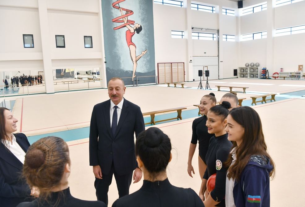 President Ilham Aliyev, First Lady Mehriban Aliyeva and their daughter Leyla Aliyeva view conditions created at new rehearsal building of National Gymnastics Arena (PHOTO)