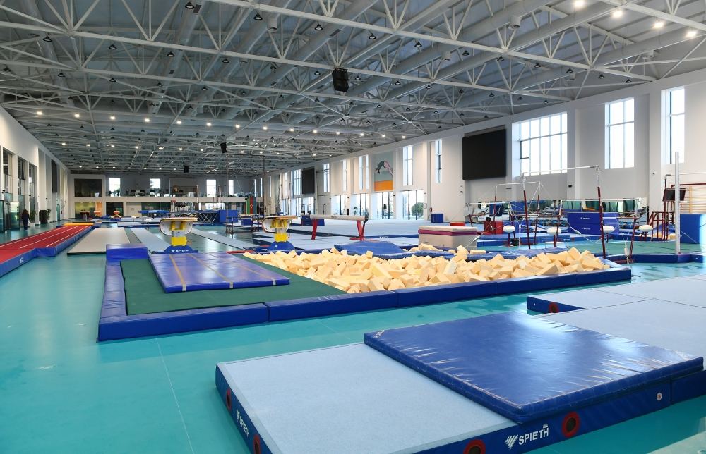 President Ilham Aliyev, First Lady Mehriban Aliyeva and their daughter Leyla Aliyeva view conditions created at new rehearsal building of National Gymnastics Arena (PHOTO)