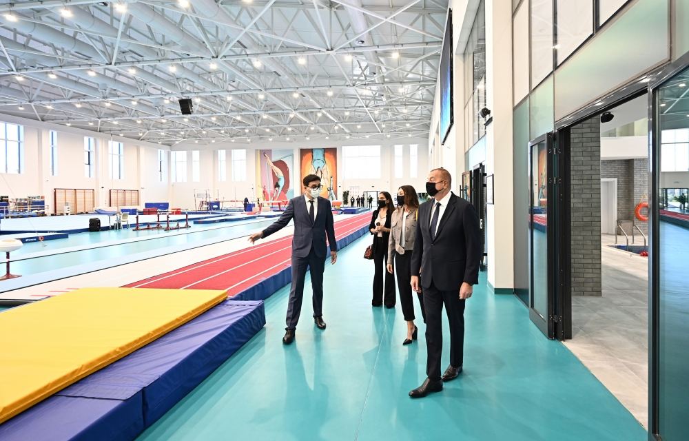 President Ilham Aliyev, First Lady Mehriban Aliyeva and their daughter Leyla Aliyeva view conditions created at new rehearsal building of National Gymnastics Arena (PHOTO)