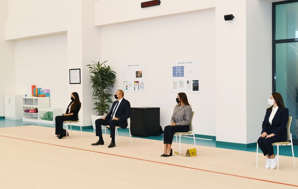 President Ilham Aliyev, First Lady Mehriban Aliyeva and their daughter Leyla Aliyeva view conditions created at new rehearsal building of National Gymnastics Arena (PHOTO)
