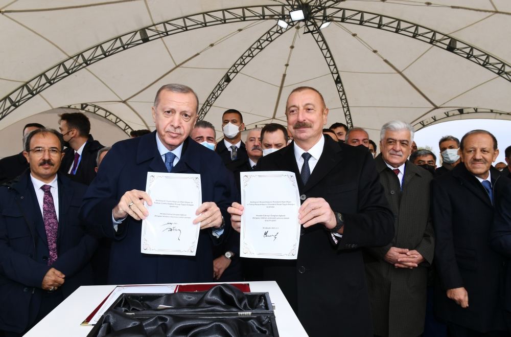 Azerbaijani, Turkish presidents laid foundation stone for Zangazur corridor (PHOTO/VIDEO)