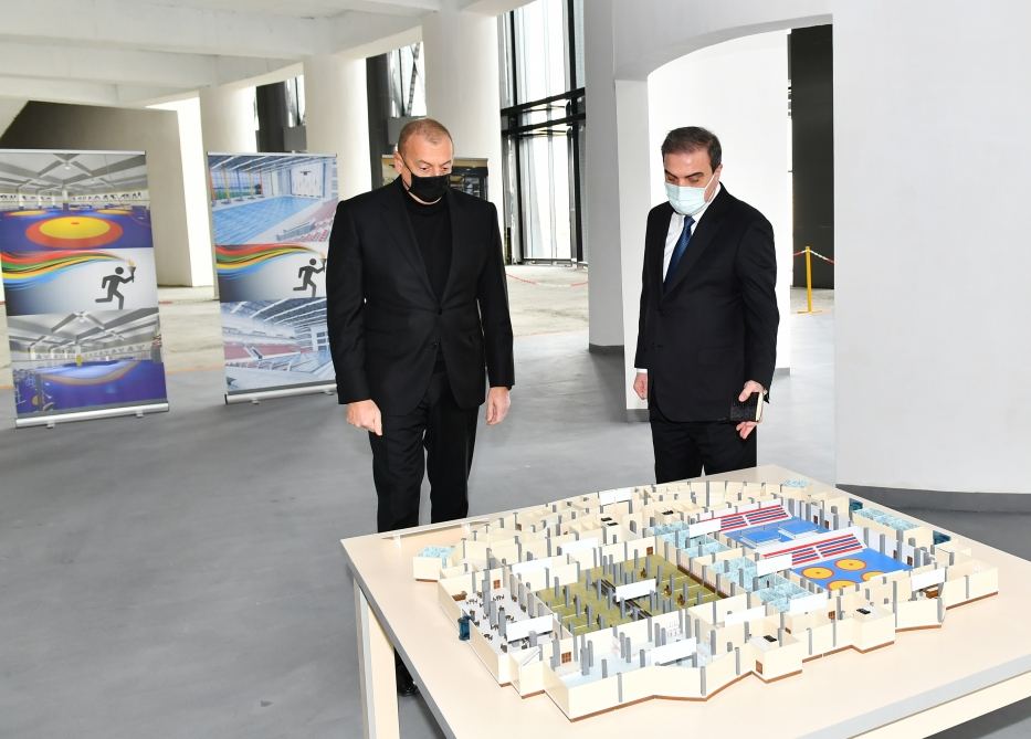 Azerbaijani President Ilham Aliyev views construction progress at Ganja Sports Palace (PHOTO/VIDEO)