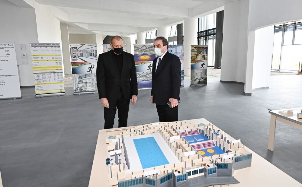 Azerbaijani President Ilham Aliyev views construction progress at Ganja Sports Palace (PHOTO/VIDEO)