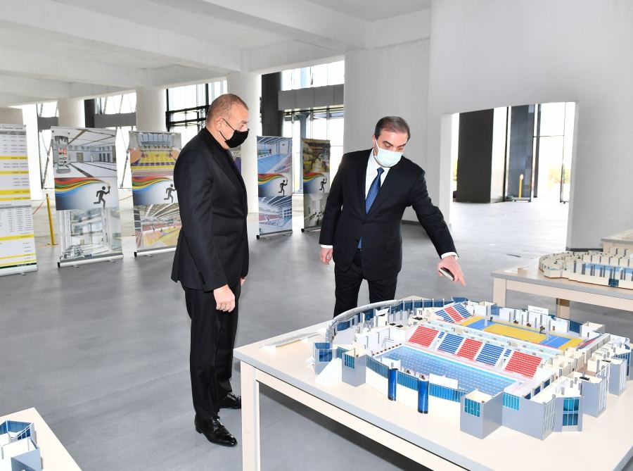 Azerbaijani President Ilham Aliyev views construction progress at Ganja Sports Palace (PHOTO/VIDEO)