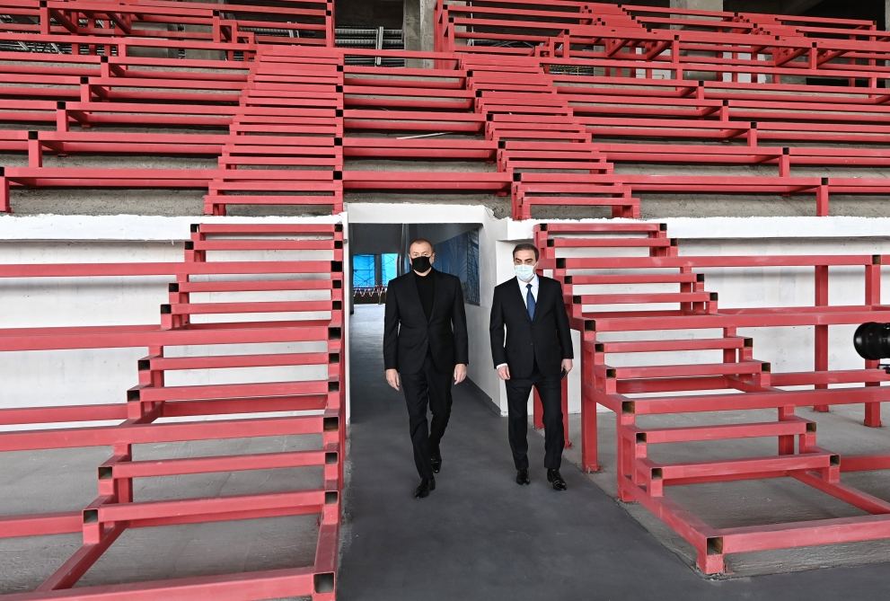 Azerbaijani President Ilham Aliyev views construction progress at Ganja Sports Palace (PHOTO/VIDEO)
