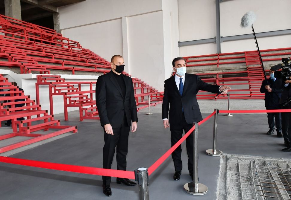 Azerbaijani President Ilham Aliyev views construction progress at Ganja Sports Palace (PHOTO/VIDEO)