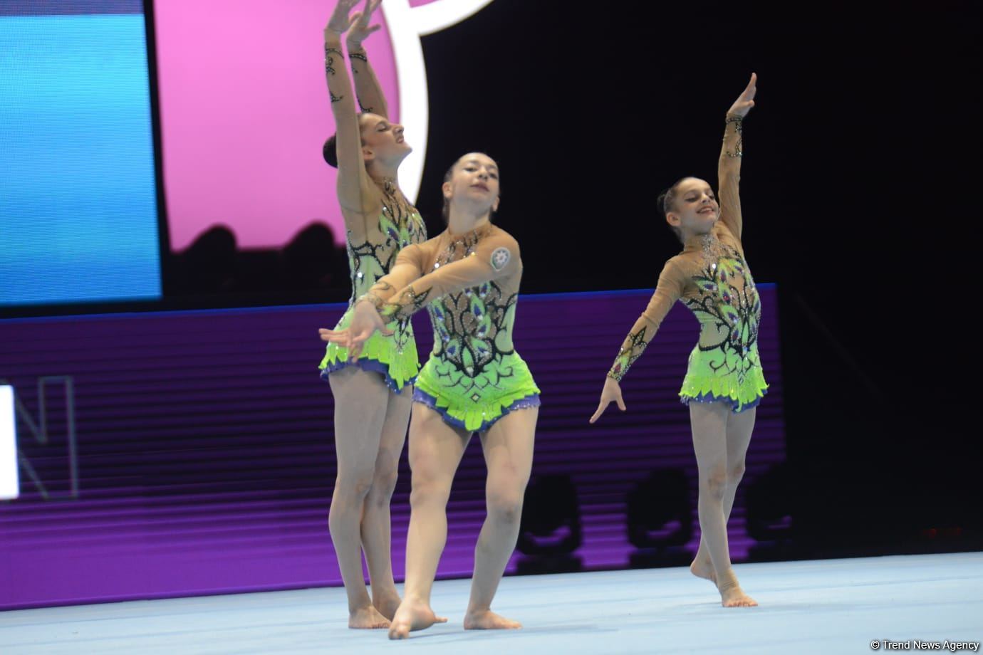 Women's group representing Azerbaijan performs at 12th FIG Acrobatic Gymnastics World Age Group Competitions in Baku (PHOTO)