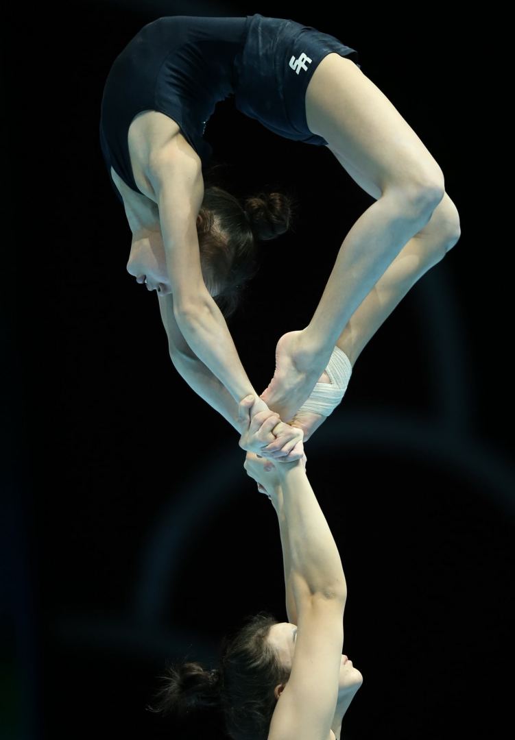 Podium training of participants of 28th FIG Acrobatic Gymnastics World Championships held in Azerbaijan's National Gymnastics Arena (PHOTO REPORT)