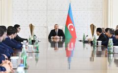 President Ilham Aliyev receives members of Azerbaijani national team participating in European Wrestling Championships in Hungary (PHOTO/VIDEO)