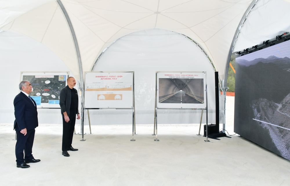 President Ilham Aliyev views construction of Ahmadbayli-Fuzuli-Shusha highway (PHOTO/VIDEO)