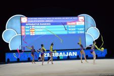 Azerbaijani team wins first intermediate place in exercise with three ribbons and two balls (PHOTO)
