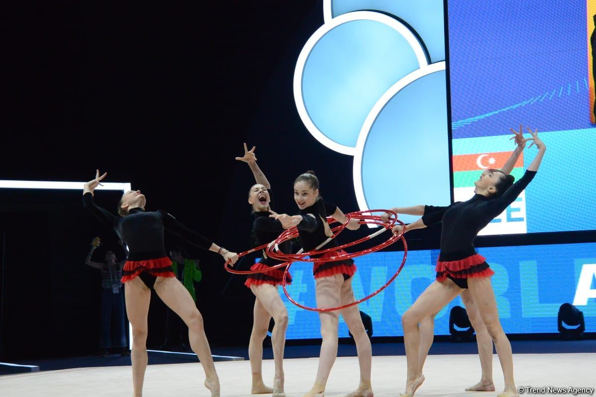 Azerbaijani team takes first place in group exercises with five hoops at World Cup in Baku (PHOTO)