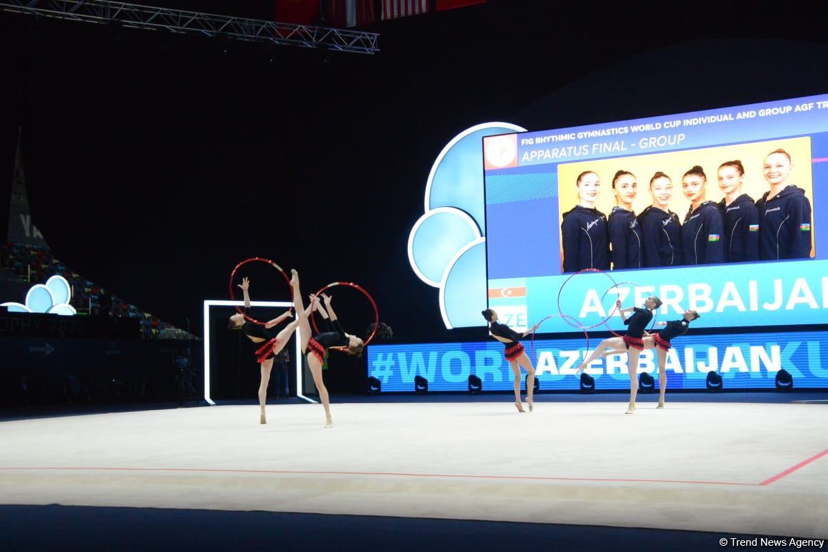 Azerbaijani team takes first place in group exercises with five hoops at World Cup in Baku (PHOTO)