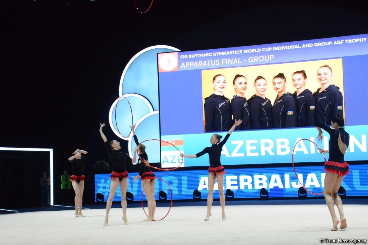 Azerbaijani team takes first place in group exercises with five hoops at World Cup in Baku (PHOTO)