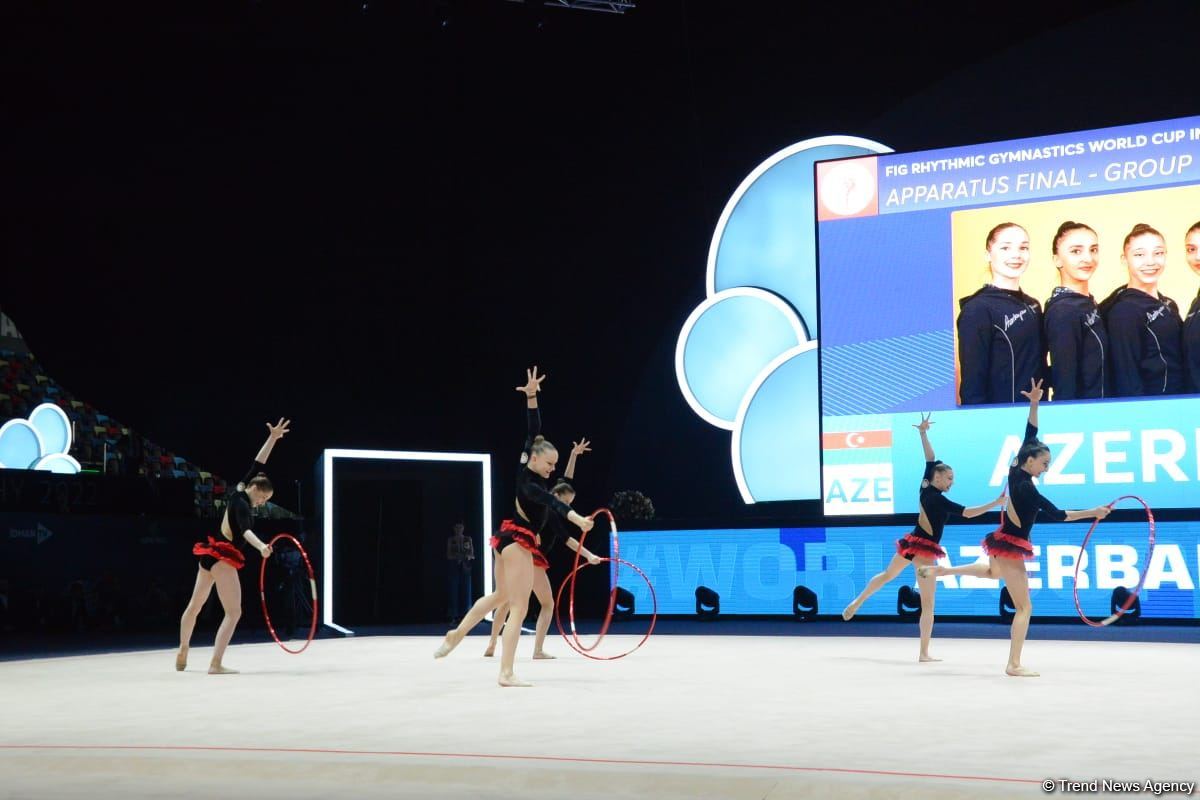Azerbaijani team takes first place in group exercises with five hoops at World Cup in Baku (PHOTO)