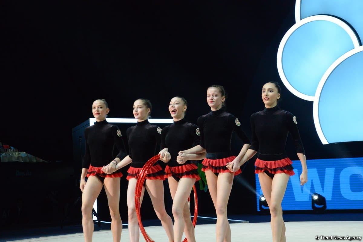 Azerbaijani team takes first place in group exercises with five hoops at World Cup in Baku (PHOTO)