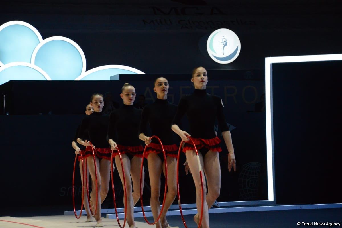 Azerbaijani team takes first place in group exercises with five hoops at World Cup in Baku (PHOTO)