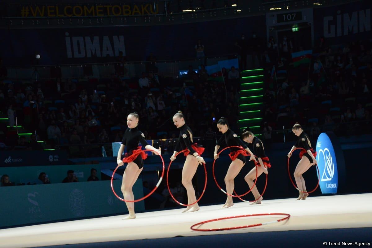 Azerbaijani team takes first place in group exercises with five hoops at World Cup in Baku (PHOTO)