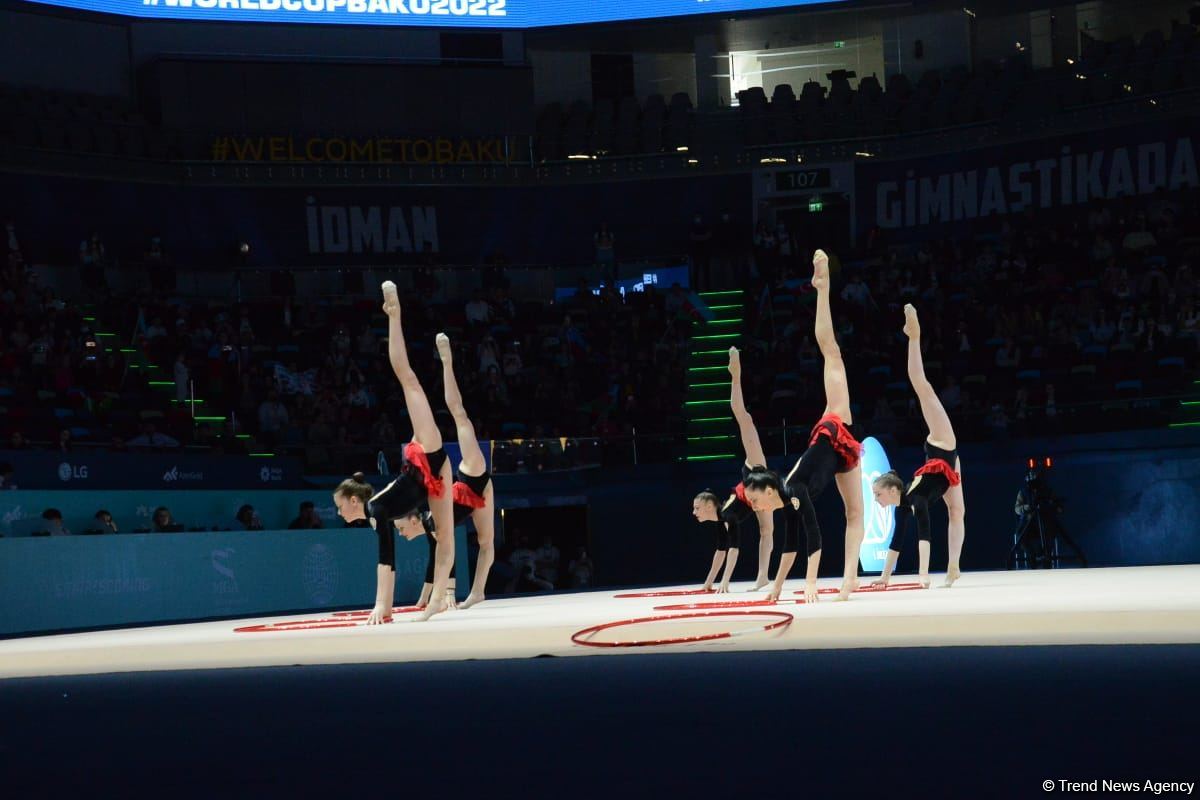 Azerbaijani team takes first place in group exercises with five hoops at World Cup in Baku (PHOTO)