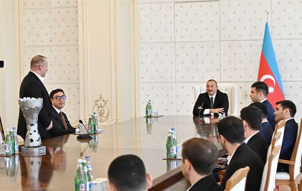 President Ilham Aliyev receives members of Azerbaijan national minifootball team who won European Championship (PHOTO)