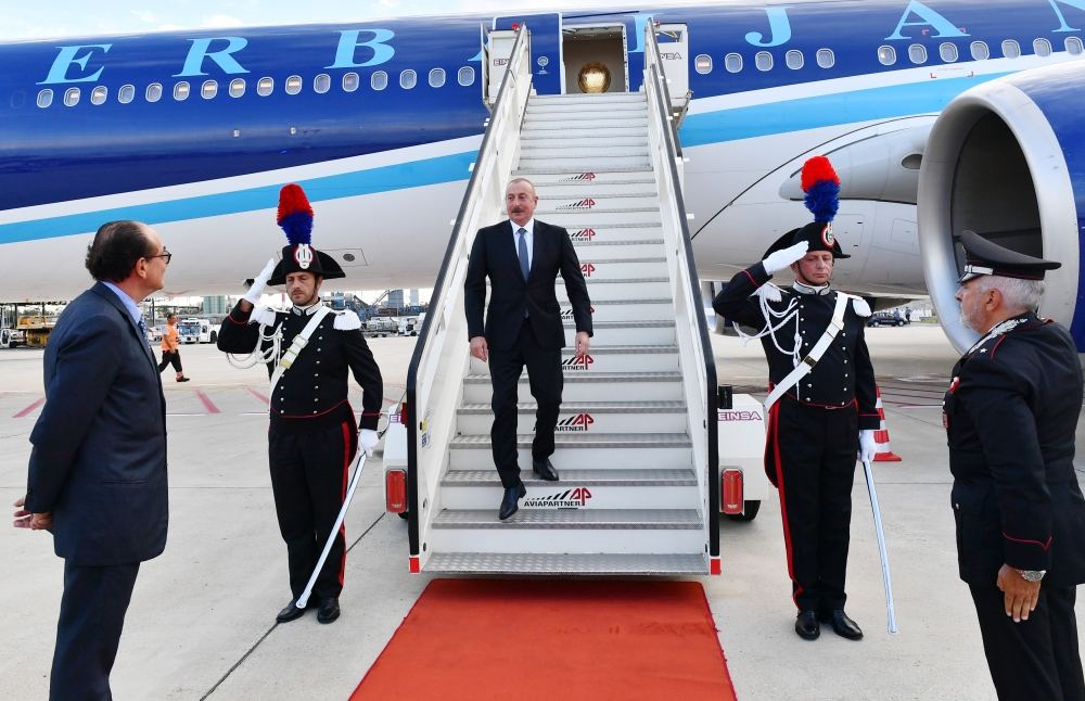 President Ilham Aliyev arrives in Italy for working visit (PHOTO/VIDEO)