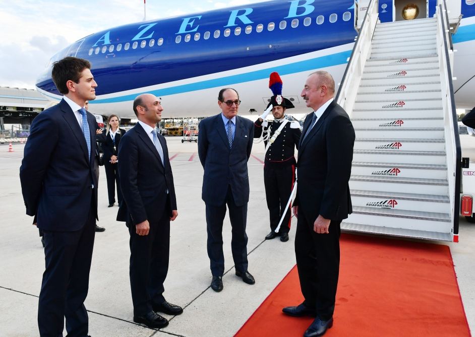 President Ilham Aliyev arrives in Italy for working visit (PHOTO/VIDEO)