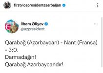 First Vice-President Mehriban Aliyeva made post on Qarabag FC`s confident victory over French Nantes (PHOTO)