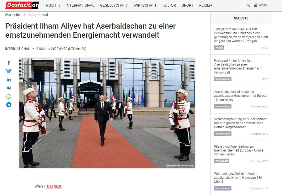 President Ilham Aliyev turned Azerbaijan into serious energy power - Austrian edition