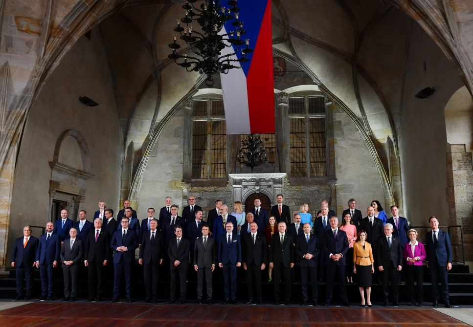 In first row and in center - growing international role of President Ilham Aliyev in Europe