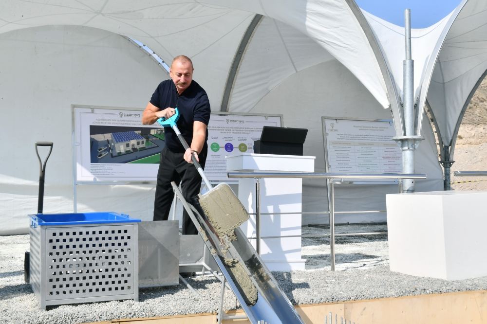 President Ilham Aliyev lays foundation stone for Digital Management Center of Gubadli Power Network (VIDEO)