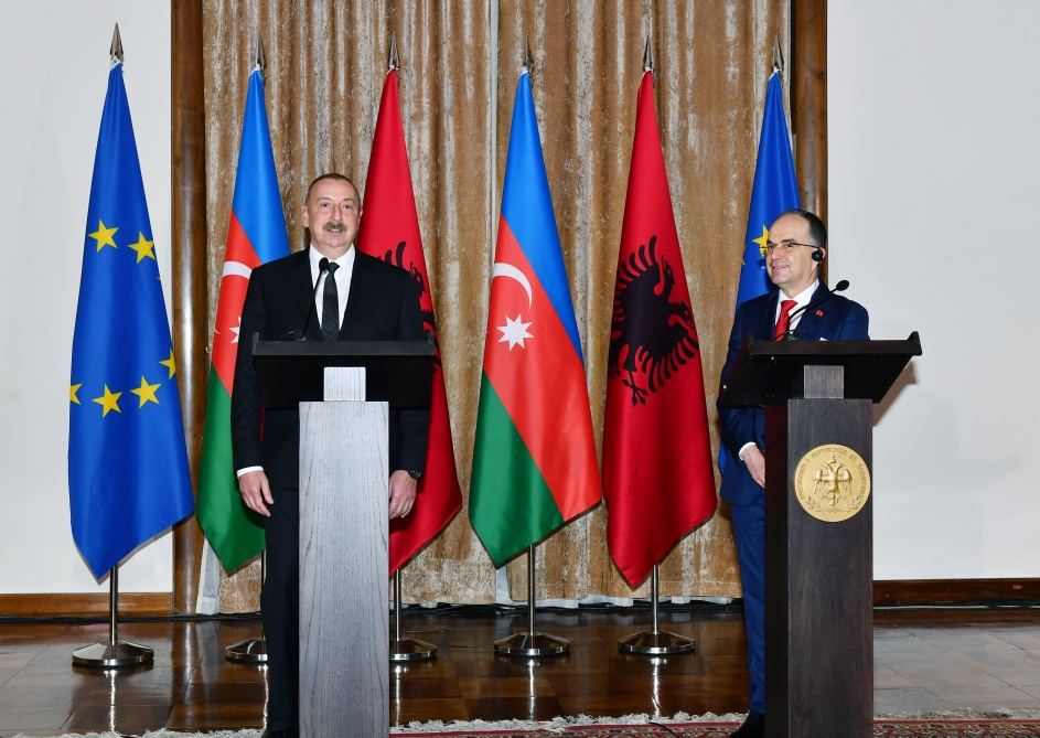Azerbaijani, Albanian presidents make press statements (PHOTO/VIDEO)