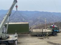 Peacekeepers changing place of their containers on area of peaceful protests near Azerbaijan's Shusha (PHOTO)