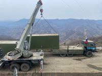 Peacekeepers changing place of their containers on area of peaceful protests near Azerbaijan's Shusha (PHOTO)
