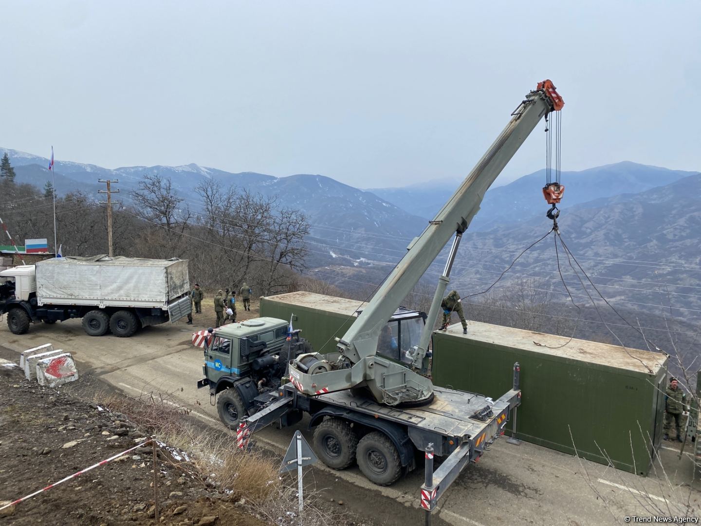 Peacekeepers changing place of their containers on area of peaceful protests near Azerbaijan's Shusha (PHOTO)