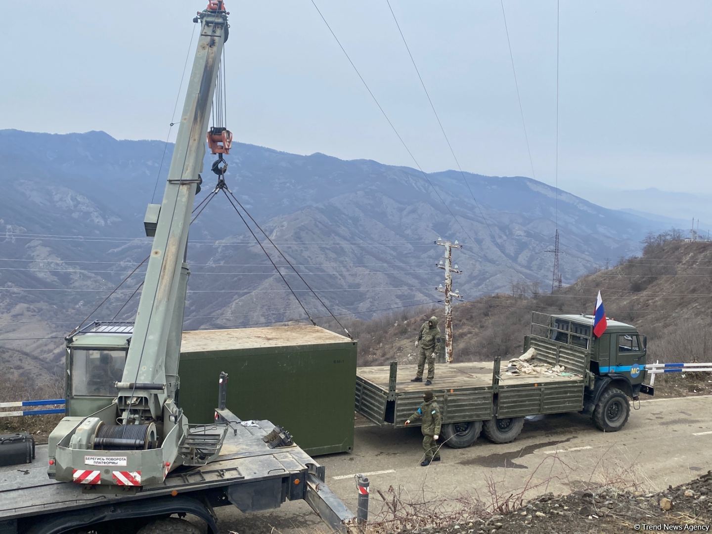 Peacekeepers changing place of their containers on area of peaceful protests near Azerbaijan's Shusha (PHOTO)
