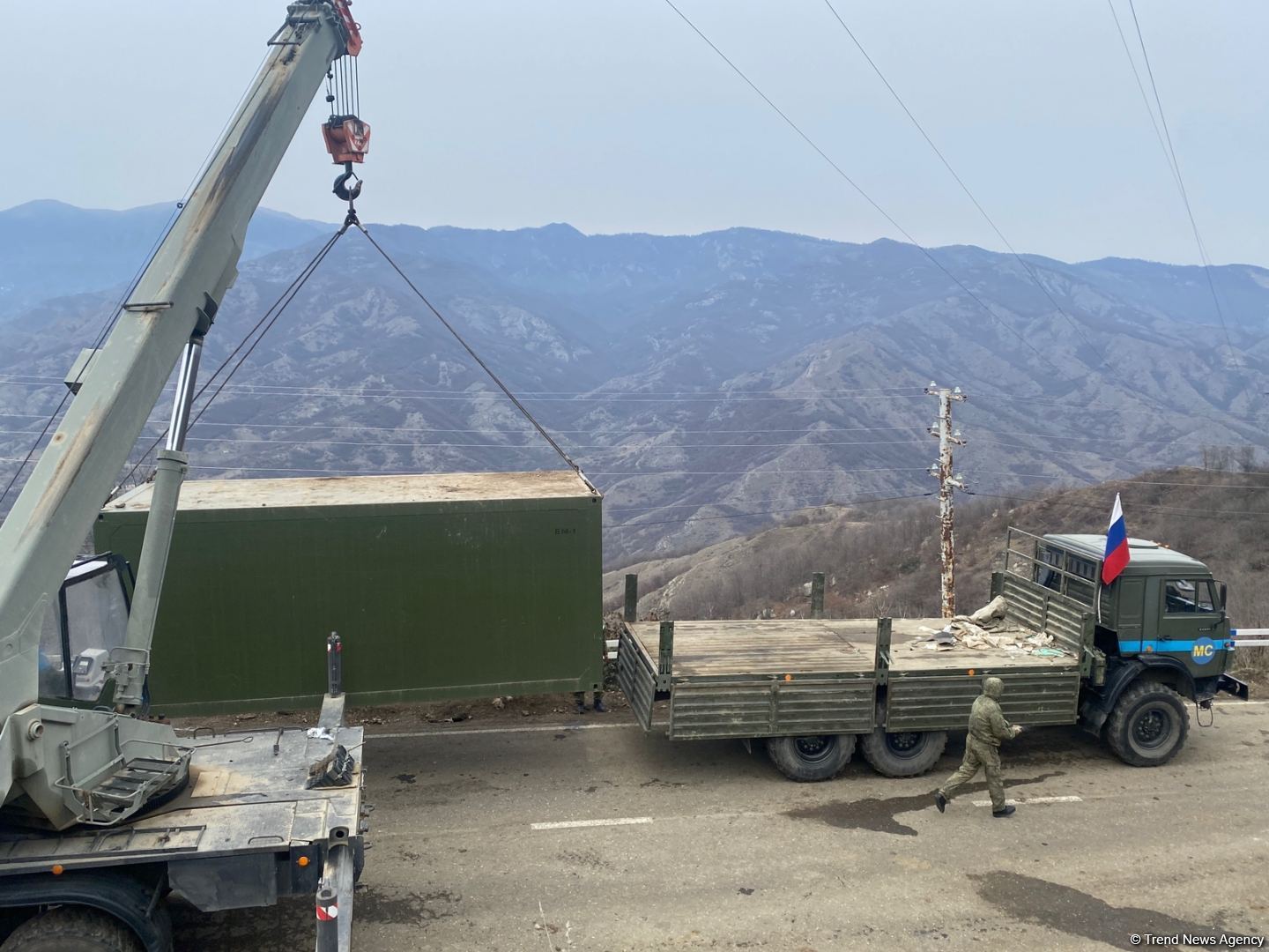 Peacekeepers changing place of their containers on area of peaceful protests near Azerbaijan's Shusha (PHOTO)