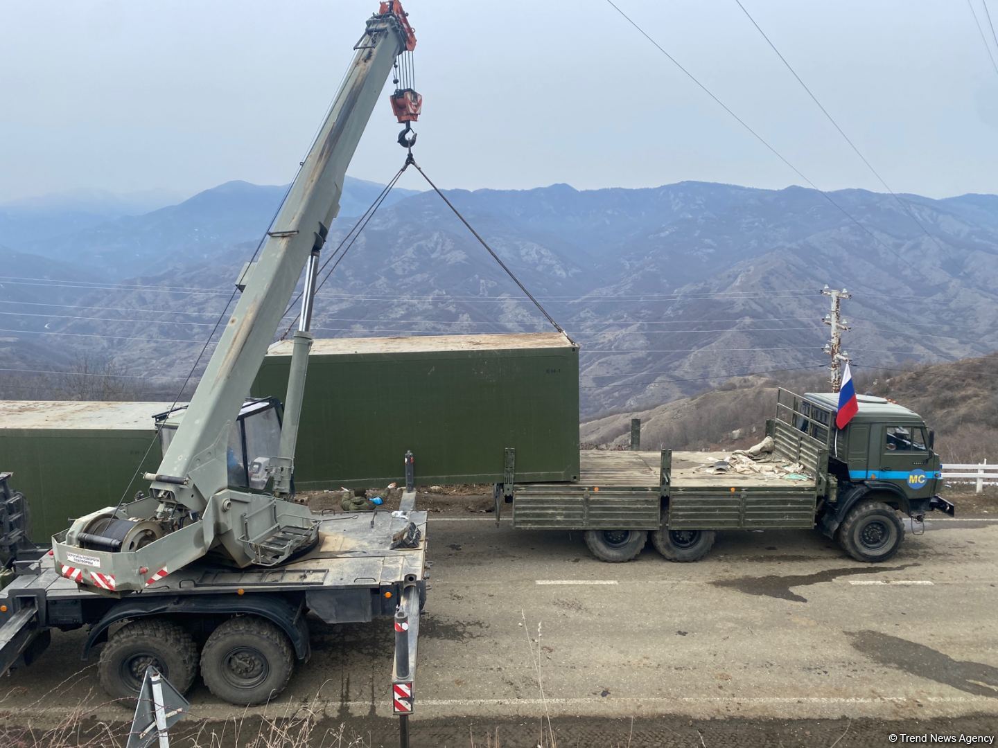 Peacekeepers changing place of their containers on area of peaceful protests near Azerbaijan's Shusha (PHOTO)