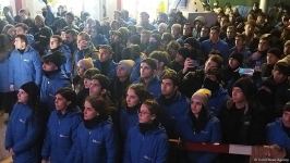 Participants of rally watch address of President Ilham Aliyev to people of Azerbaijan (PHOTO)