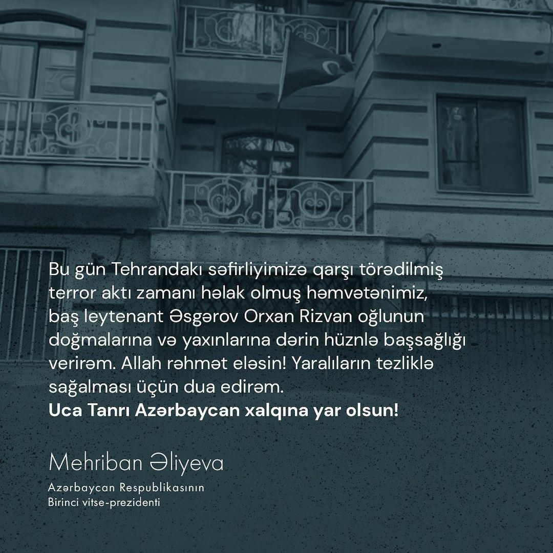 First Vice-President Mehriban Aliyeva expresses condolences to family of the deceased in attack on Azerbaijani Embassy in Iran (PHOTO)